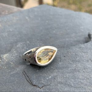 Golden tourmaline and gray diamond ring